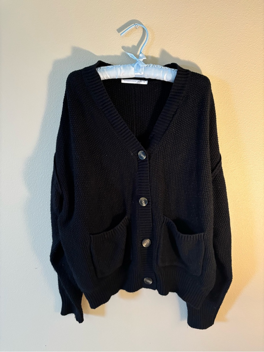Altar'd State Chunky Knit Black Oversized Button Up Cardigan Pockets!!!